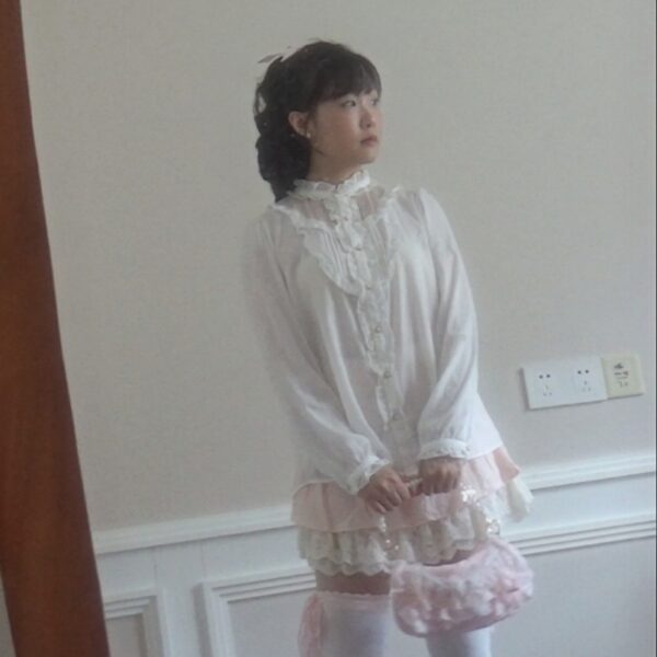Amavel white lace splicing long-sleeved blouse - 图片 4