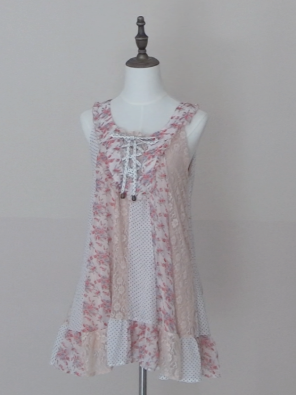axes femme patchwork jumper skirt with rose floral patterns and lace - 图片 5