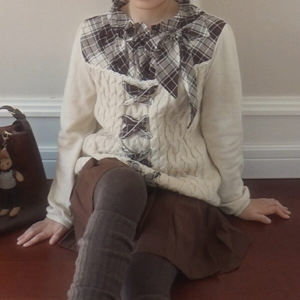 axes femme brown checkered ribboned sweater - 图片 2