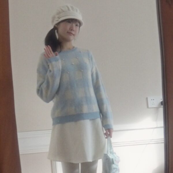 Tralala college style checkered sweater decorated with pearls - 图片 3