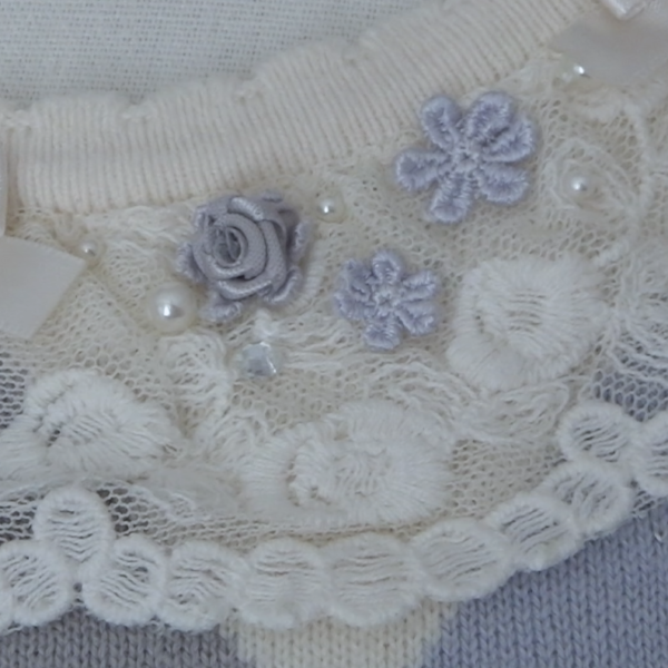 axes femme spring diamond knit top with bows,roses,pearls - 图片 5