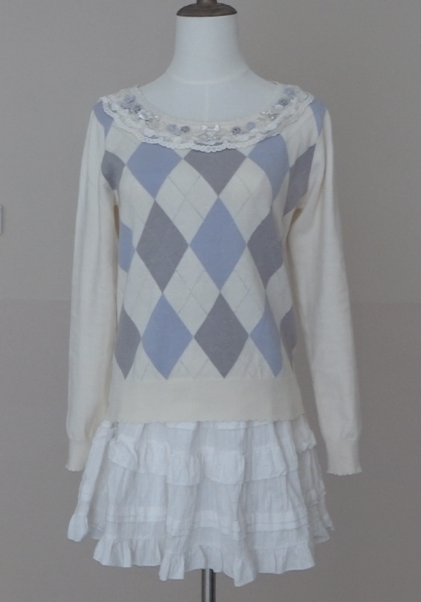 axes femme spring diamond knit top with bows,roses,pearls - 图片 7