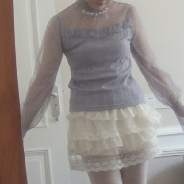axes femme lavender polka-dot tulle top with beads - 图片 3
