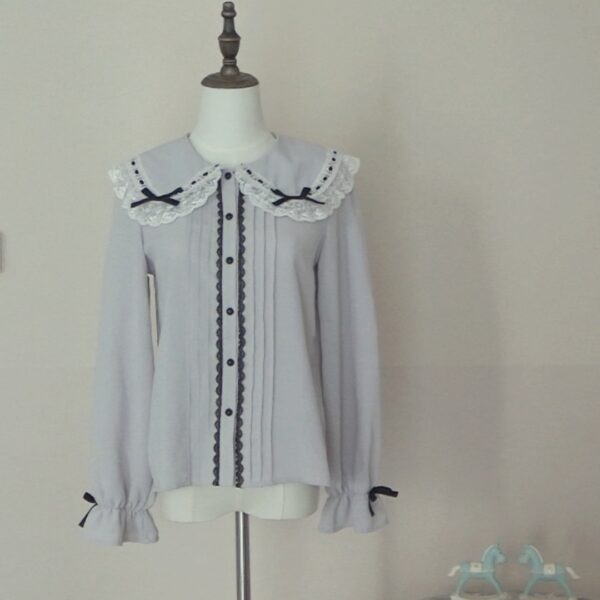 Dear my love light grey long-sleeved blouse - 图片 5
