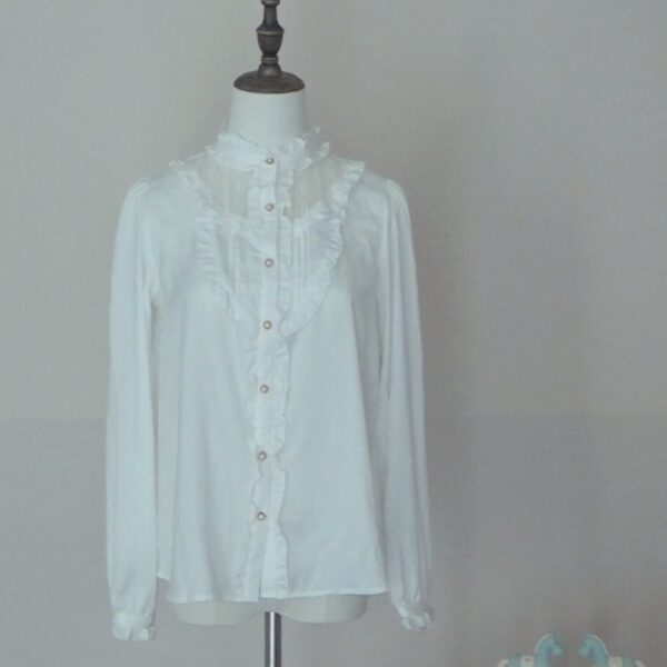 Amavel white lace splicing long-sleeved blouse - 图片 7