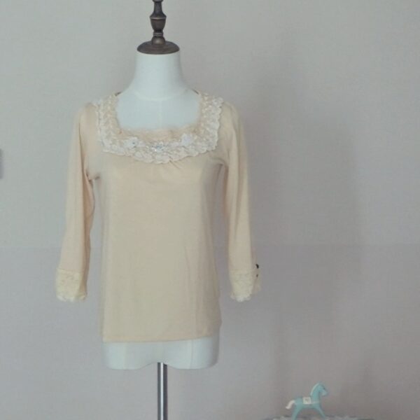 axes femme vintage rose buttons and lace top - 图片 6