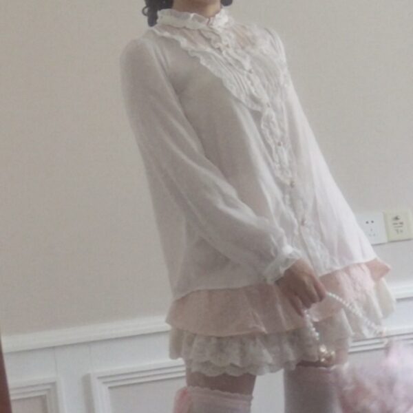 Amavel white lace splicing long-sleeved blouse - 图片 5