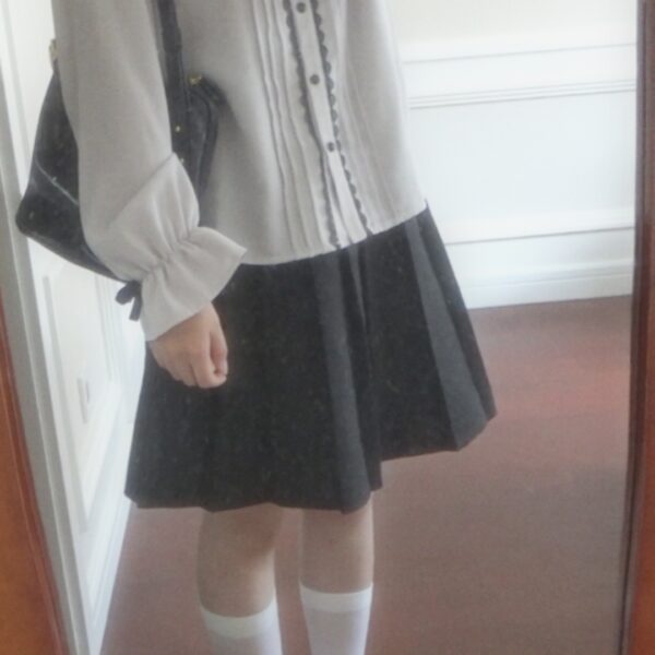 Dear my love light grey long-sleeved blouse - 图片 4