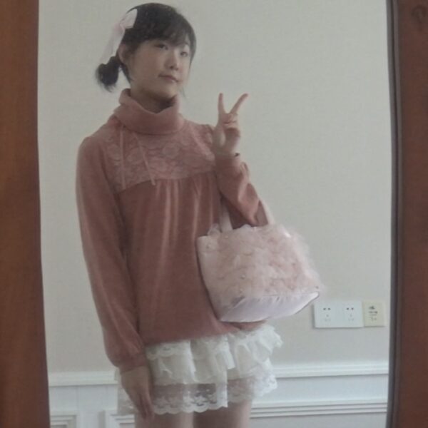 axes femme sweet orange-pink top with rose lace and ribbon - 图片 3