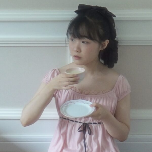 Japanese balletcore lotus pink ribbon dress - 图片 2
