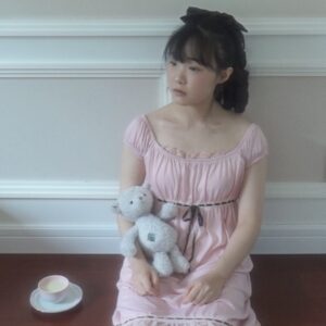 Japanese balletcore lotus pink ribbon dress