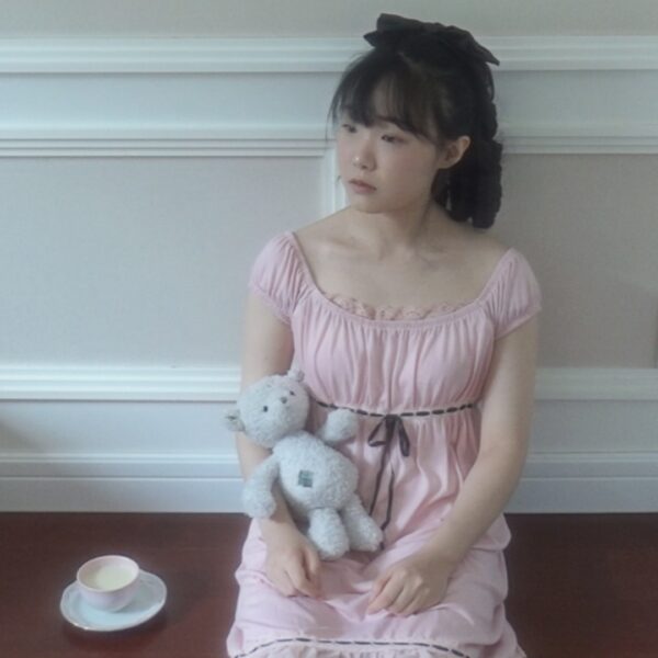 Japanese balletcore lotus pink ribbon dress