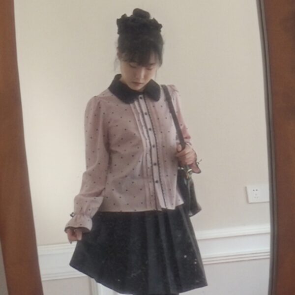 Dear my love pinkish purple accordion polka dot blouse - 图片 3
