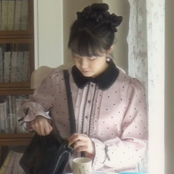 Dear my love pinkish purple accordion polka dot blouse - 图片 2