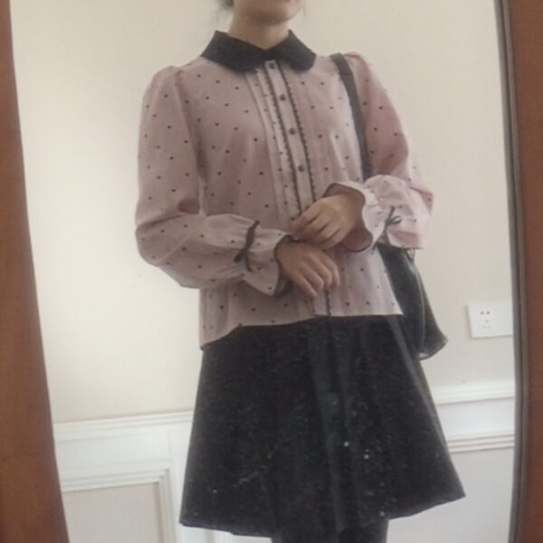 Dear my love pinkish purple accordion polka dot blouse - 图片 4