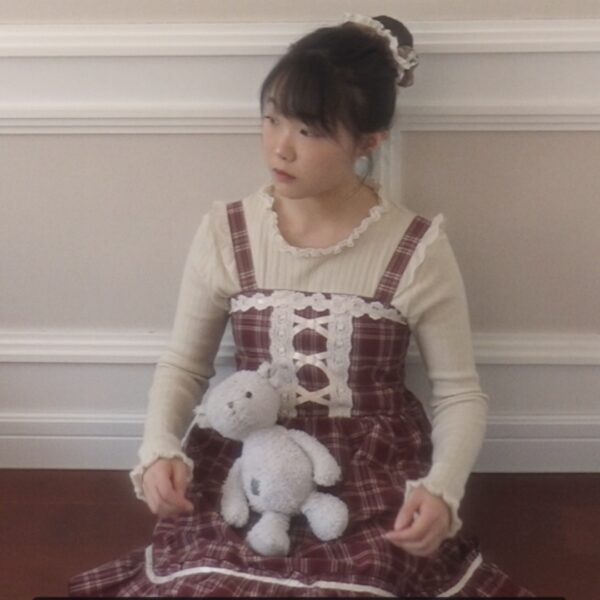 axes femme Autum Witer balletcore red brown checkered jumper dress