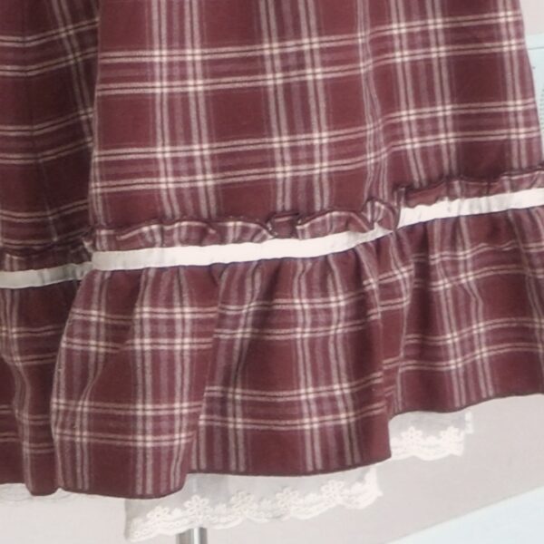 axes femme Autum Witer balletcore red brown checkered jumper dress - 图片 9