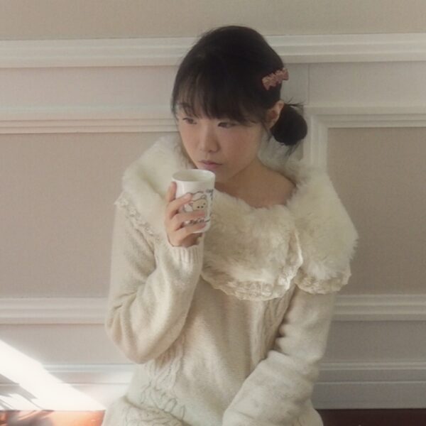 axes femme milky white long sweater with large fluffy collar