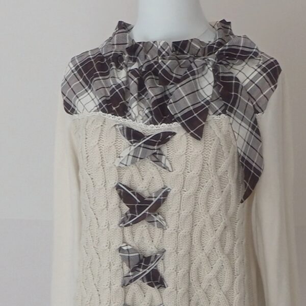 axes femme brown checkered ribboned sweater - 图片 5