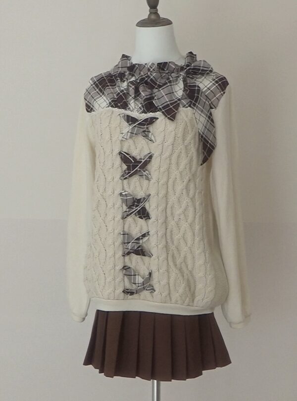 axes femme brown checkered ribboned sweater - 图片 4